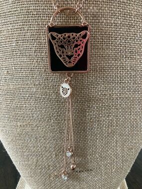 Rose Gold Black Panther Pendant Lariat Necklace